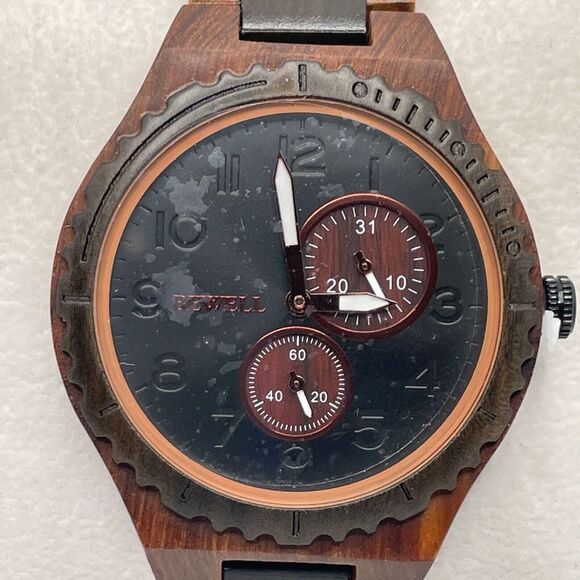 BEWELL W154A Men's Red/Black Sandalwood Analog Dial Quartz Wrist Watch YR42 - Picture 2 of 10